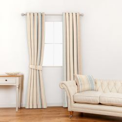 tela de rayas crema y azul para confección de cortinas de diseño