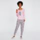 pijama dos piezas rosa y gris con estampado de buhos