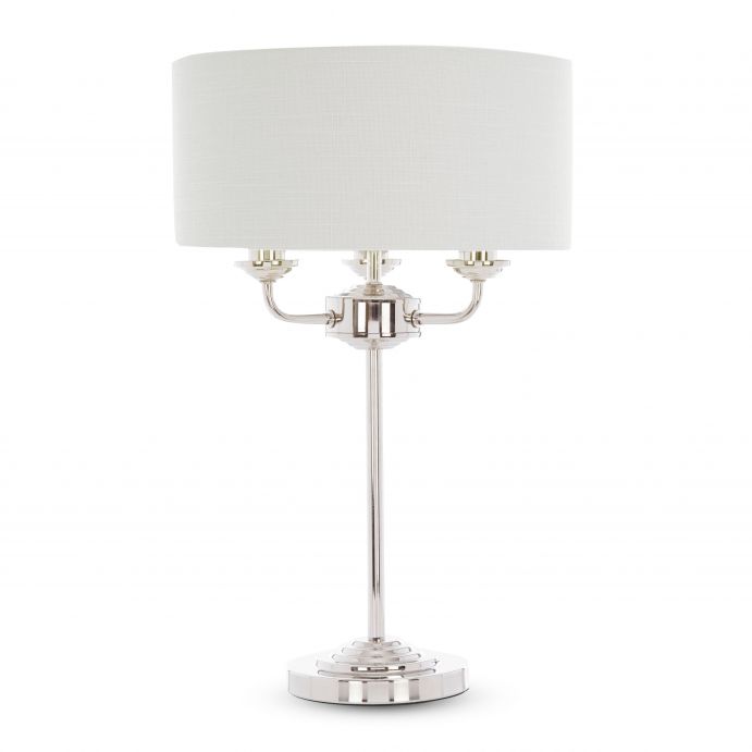 lámpara de mesa de pantalla redonda y diseño de araña, elegante y clásica