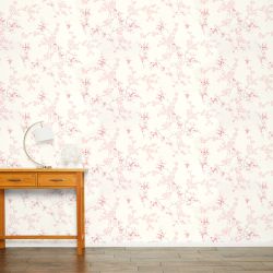 papel pintado estampado con pequeñas flores de algodón en tonos rosas