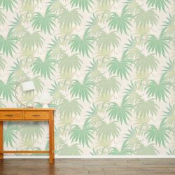 papel pintado de estampado de hojas de palmera de diseño exótico en verde
