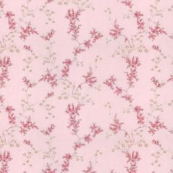 tela rosa bordada con flores pequeñas de estilo oriental ideal para cortinas y estores de diseño