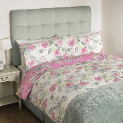 ropa de cama de algodón de calidad estampada con flores de colores en rosa fucsia