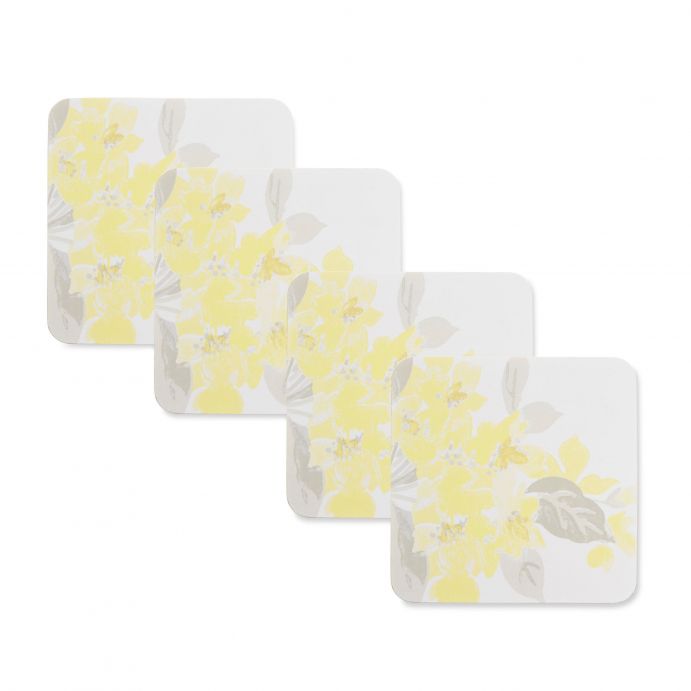4 posavasos con diseño de flores amarillas