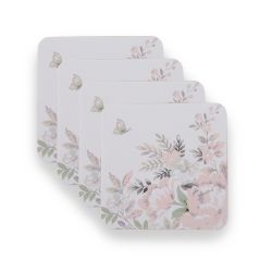 4 posavasos con diseño de flores en tonos rosas y tierras