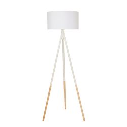 lámpara de suelo de madera tipo trípode crema de diseño