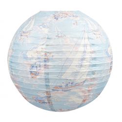 lámpara de papel tipo globo azul con barcos de vela de diseño