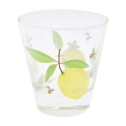 vaso de cristal estampado con limones amarillos de diseño