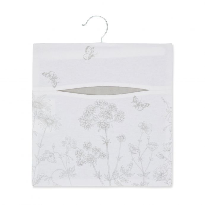 bolsa para pinzas de algodón gris con flores y percha de diseño