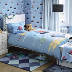 conjunto de funda nórdica para cama infantil azul con estampado de barcos de vela de diseño