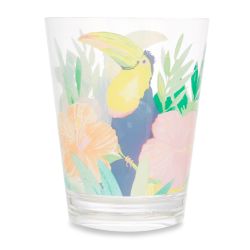 vaso de melamina estampado con tucán en colores divertidos, no se rompe ideal para picnic