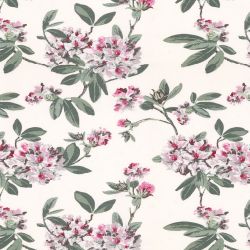 tela para cortinas y estores de diseño con flores rosas y hojas verdes 
