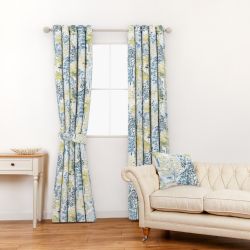 tela para cortinas y estores de diseño de árboles en tonos verdes y azules