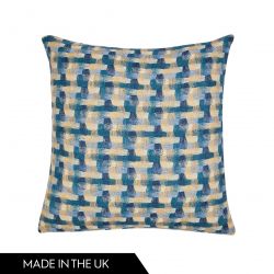 cojín de lana de diseño de cuadros en trama de tonos azules
