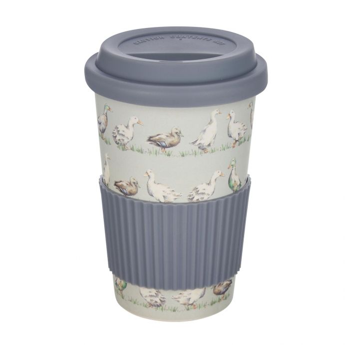 taza de café para llevar de bambú gris con patos estampados