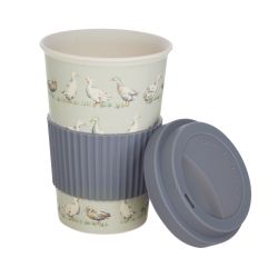 taza de café para llevar de bambú gris con patos estampados