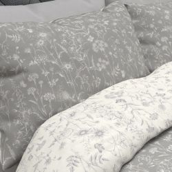 conjunto de funda para cama gris y blanco con flores reversible de diseño