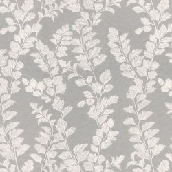tela gris estampada con hojas blancas de diseño
