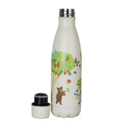 botella de metal blanca con oso térmica hermética de diseño