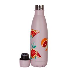 botella de metal térmica rosa con naranjas hermética de diseño