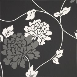 papel de pared pintado negro con guirnalda de flores en blanco y gris