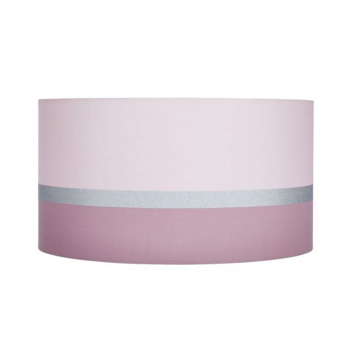 pantalla tipo cilindro, en rayas rosa y gris, ideal para bases de lámparas o para colgar