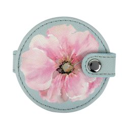 espejo de bolso plegable con flor rosa estampada