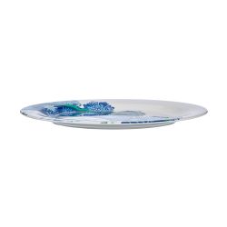 fuente de melamina para centro de mesa en blanco y azul con diseño veraniego