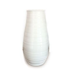 lámpara de sobremesa cerámica con forma de jarrón blanco acanalado