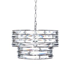 lámpara de techo de diseño en cilindro níquel y cristal transparente