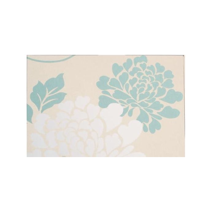 papel pintado perlado de guirnaldas de flores en blanco y azul verdoso 