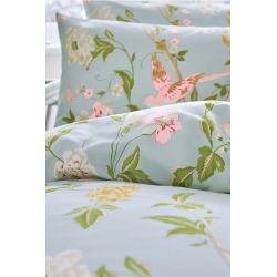 set de cama con pájaros y flores en azul verdoso