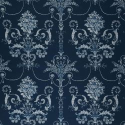 tela para cortinas y estores azul oscuro con diseño de greca adamascada