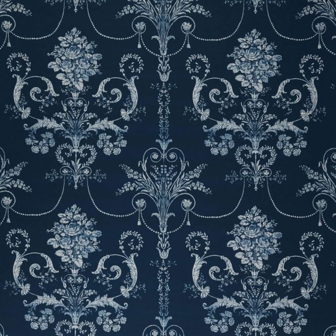 tela para cortinas y estores azul oscuro con diseño de greca adamascada