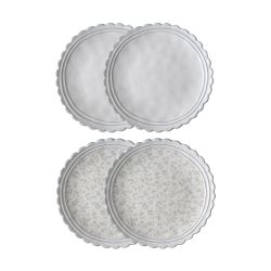 Set 4 platos irregulares 20cm Blanco y Estampado Artisan