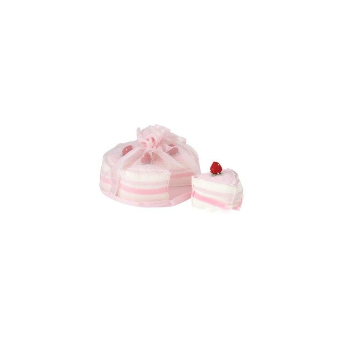 tarta de juguete en fieltro rosa y blanco en porciones 