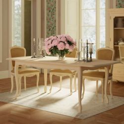 mesa de comedor color crema en madera maciza extensible