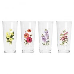 juego de cuatro vasos de cristal estampado floral
