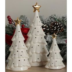 Set de 3 Árboles de Navidad Esmalte Blanco con Estrella