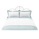 ropa de cama de calidad y diseño en color azul verdoso y blanco