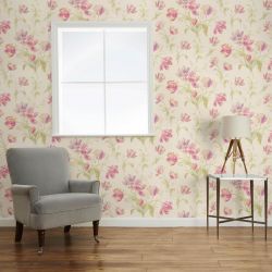 papel de pared pintado con tulipanes rosas